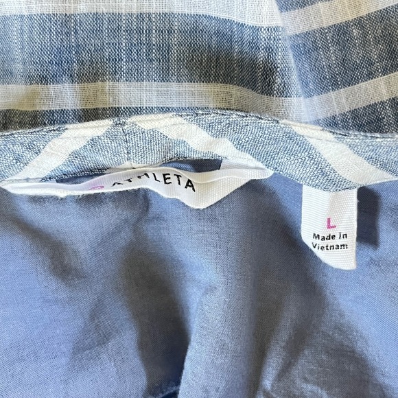 Athleta Stripe Barbados Dress Womens L Blue‎ White Stripe Pockets Nautical - Picture 6 of 7